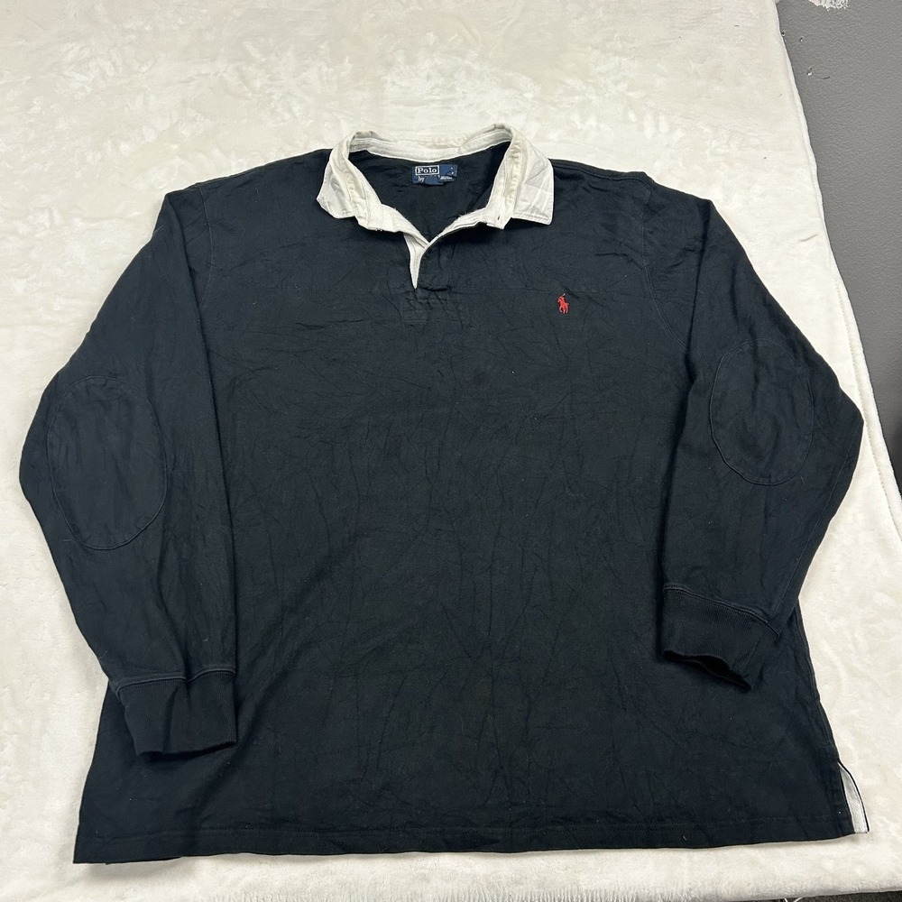 Polo Ralph Lauren Rugby Shirt Mens 3XLT Black Long Sleeve Elbow Patch Pony